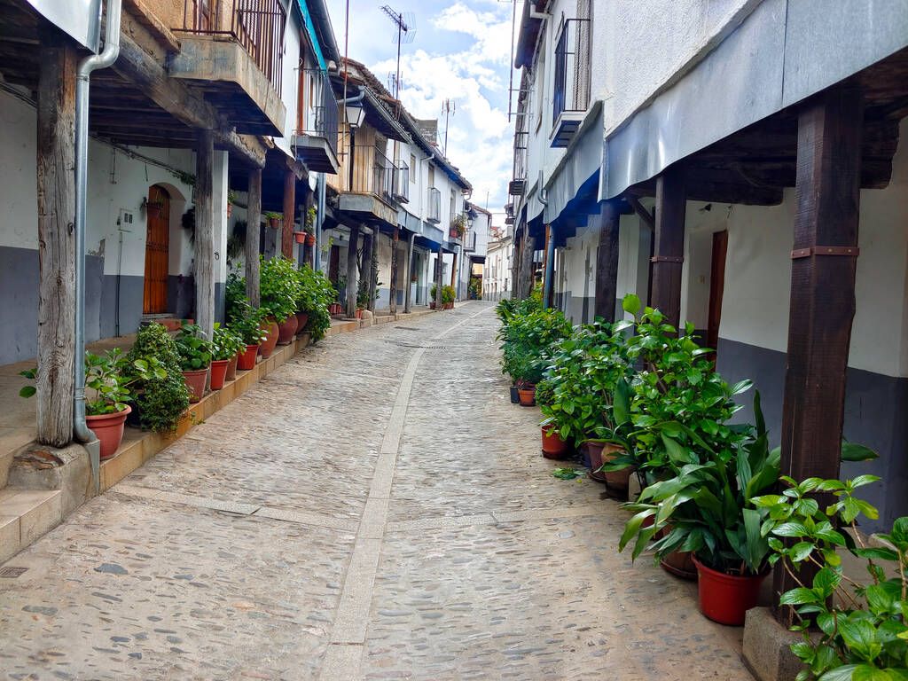 Street of Guadalupe in Extemadura in a cloudy day with them medieval houses